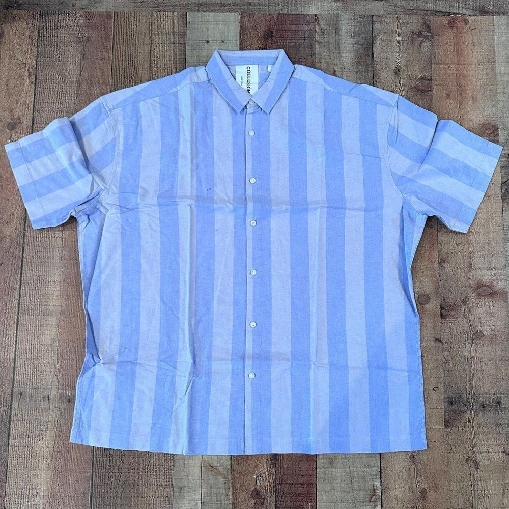 Collusion oxford blue striped button down shirt men's Large